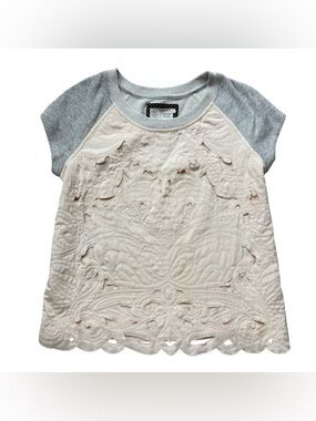 Anthropologie Saturday Sunday Embroidered Cutwork Top Boho Lace Overlay Shirt L